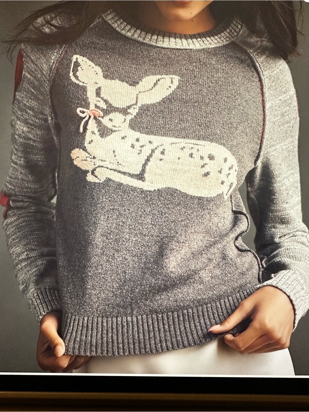 New with Tag! $128 Pilcro Anthropologie Womens Gray Deer Crewneck Sweater sz M - Picture 6 of 10